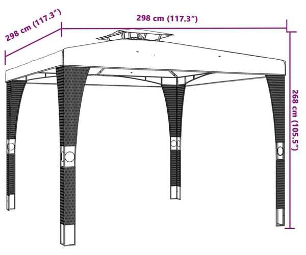 VidaXL Acél Pavilon - Dupla Tető - 298x298 cm