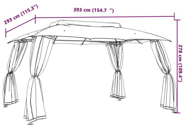 VidaXL Pavilon - Dupla Tető - Hálós Falak - 393x293 cm