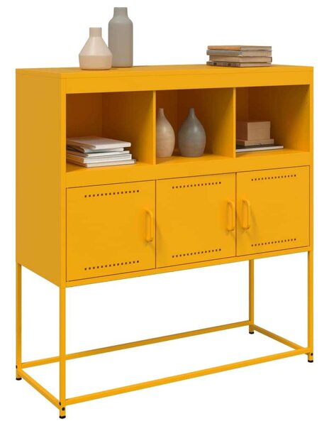 VidaXL Mustársárga Acél Tálalószekrény - 100,5x39x107 cm