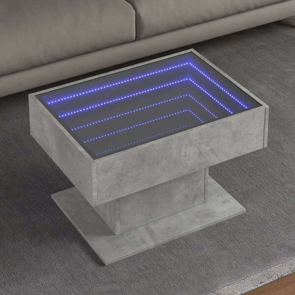 VidaXL LED-es Dohányzóasztal - Beton Szürke - 70x50x45 cm