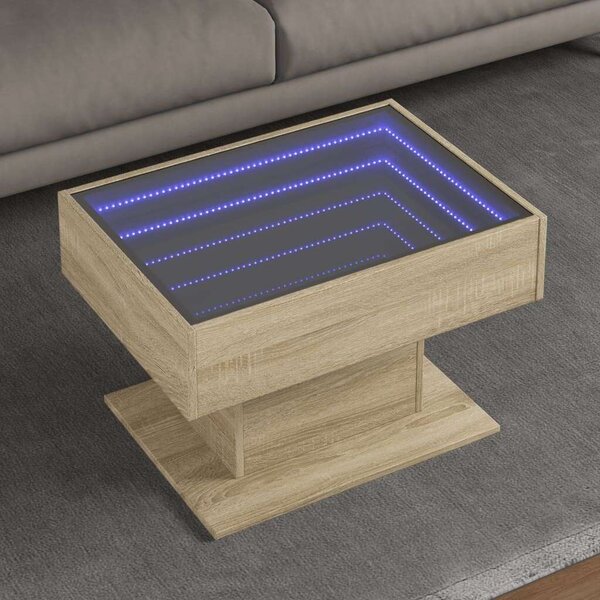 VidaXL LED Dohányzóasztal - Sonoma Tölgy - 70x50 cm