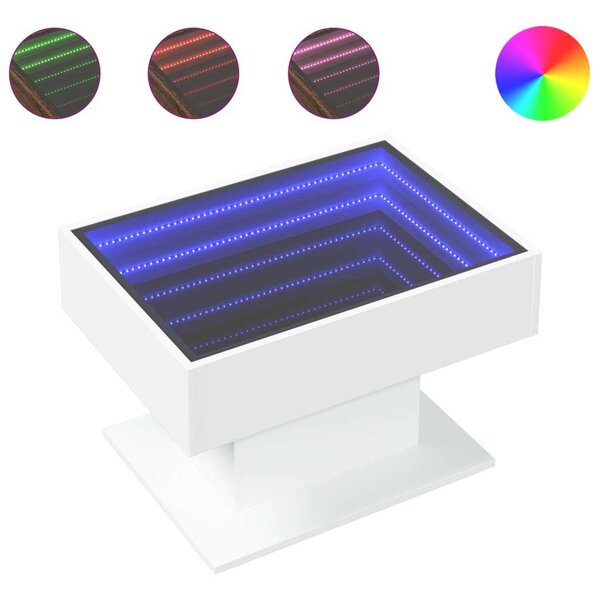 VidaXL LED Dohányzóasztal - Fehér - 70x50x45 cm