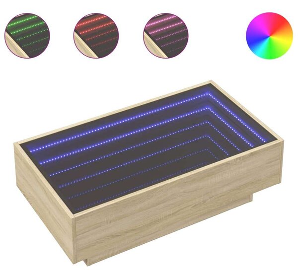 VidaXL LED Dohányzóasztal - Sonoma Tölgy - 90x50x30 cm