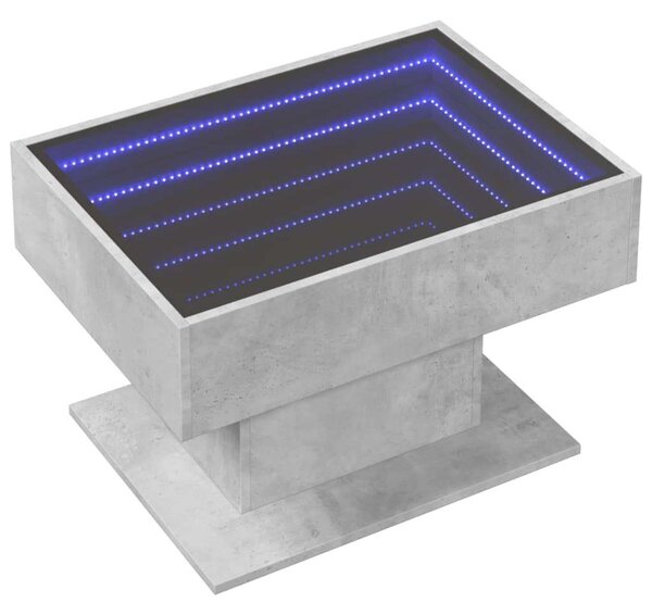 VidaXL LED-es Dohányzóasztal - Beton Szürke - 70x50x45 cm