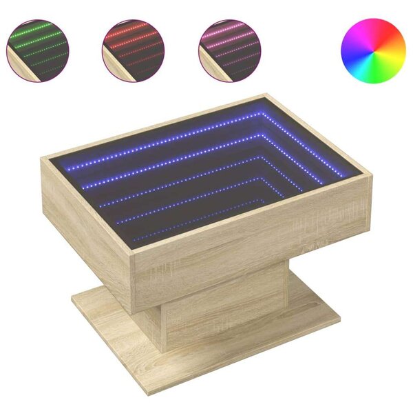 VidaXL LED Dohányzóasztal - Sonoma Tölgy - 70x50 cm