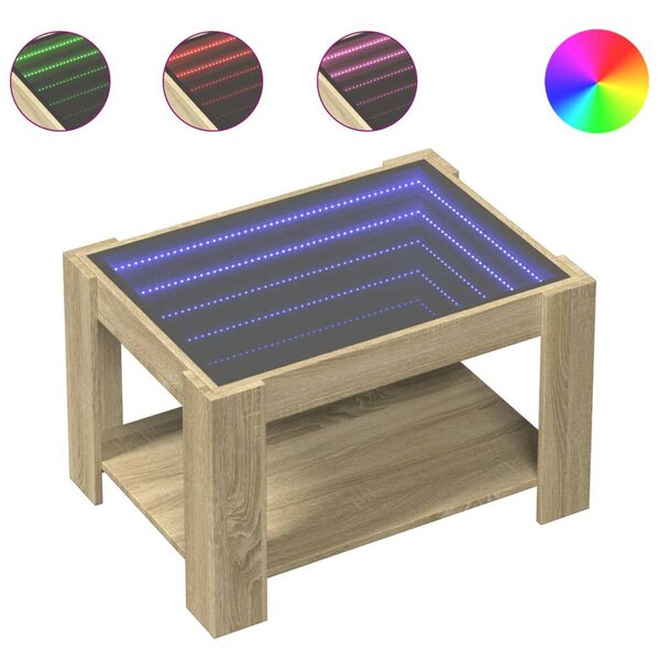 VidaXL LED Dohányzóasztal - Sonoma Tölgy - 73x53x45 cm