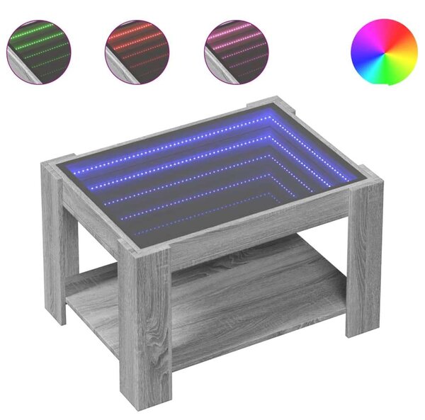 LED-es Dohányzóasztal - Szürke Sonoma - 73x53x45 cm