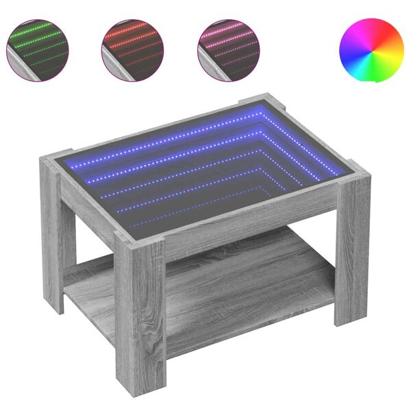 LED-es Dohányzóasztal - Szürke Sonoma - 73x53x45 cm