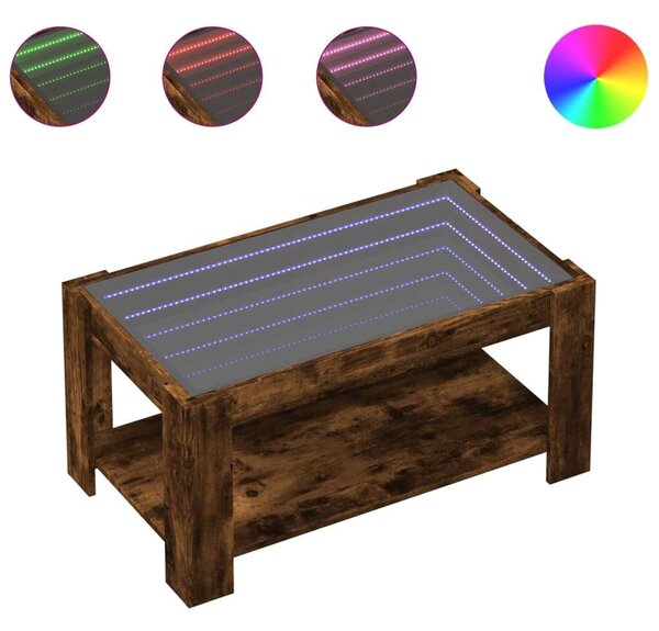 VidaXL LED-es Dohányzóasztal - Füstös Tölgy - 93x53x45 cm