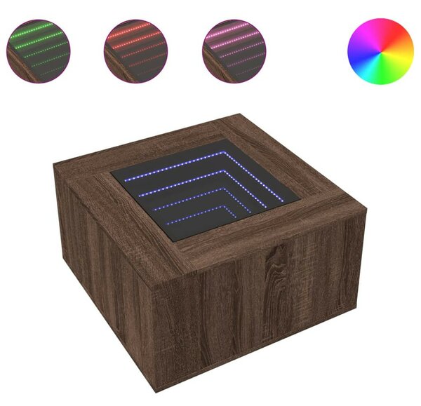 VidaXL barna tölgy szerelt fa dohányzóasztal LED-del 60 x 60 x 40 cm