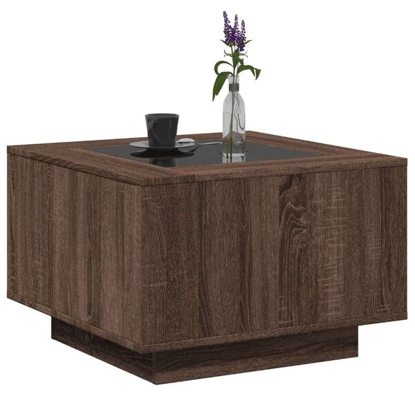 VidaXL barna tölgy szerelt fa dohányzóasztal LED-del 60 x 60 x 40 cm