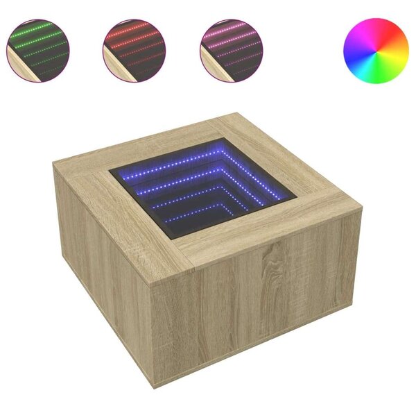 VidaXL LED-es Dohányzóasztal - Sonoma Tölgy - 60x60x40 cm