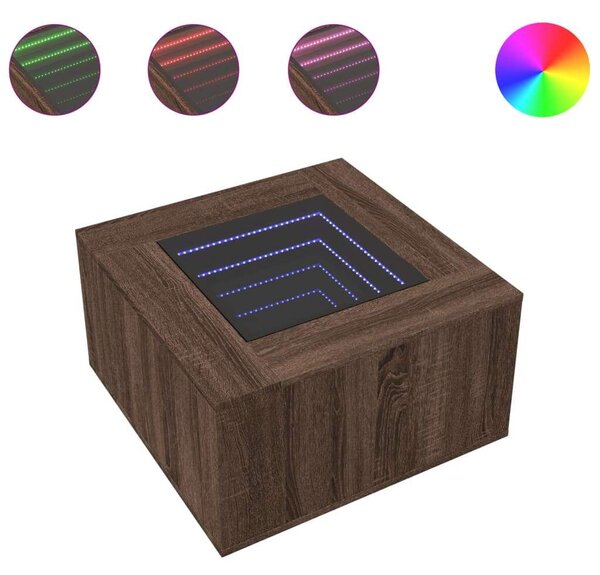 VidaXL barna tölgy szerelt fa dohányzóasztal LED-del 60 x 60 x 40 cm