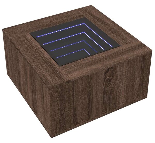 VidaXL barna tölgy szerelt fa dohányzóasztal LED-del 60 x 60 x 40 cm