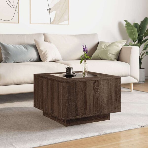 VidaXL barna tölgy szerelt fa dohányzóasztal LED-del 60 x 60 x 40 cm