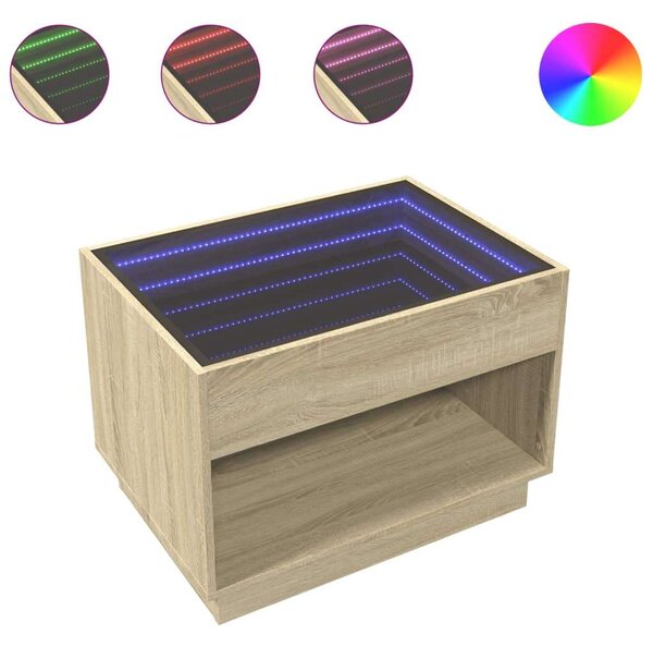 VidaXL LED Tükör Dohányzóasztal - Sonoma Tölgy - 70x50x50 cm