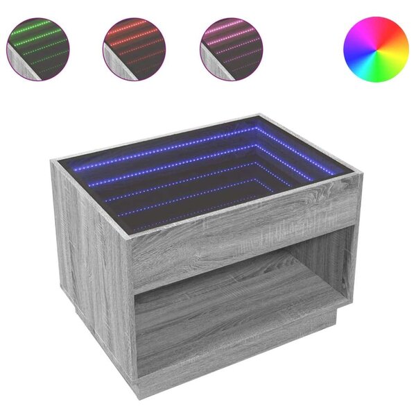 VidaXL szürke sonoma végtelen hatású LED-es dohányzóasztal 70x50x50 cm