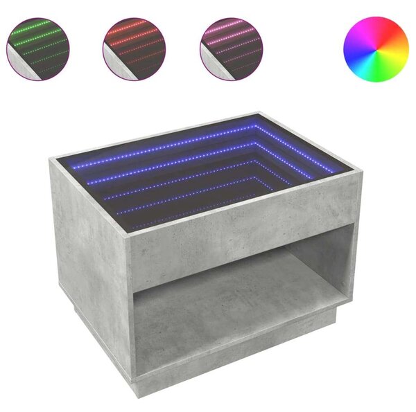 VidaXL LED Dohányzóasztal - Beton Szürke - 70x50x50 cm
