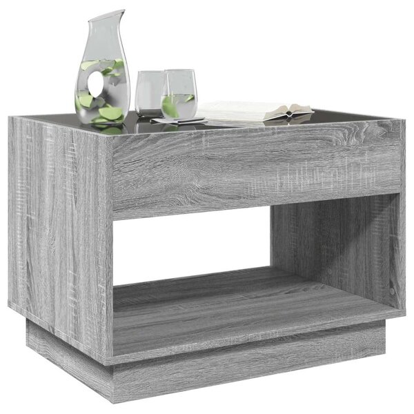 VidaXL szürke sonoma végtelen hatású LED-es dohányzóasztal 70x50x50 cm