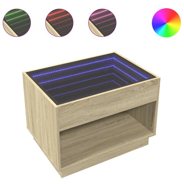 VidaXL LED Tükör Dohányzóasztal - Sonoma Tölgy - 70x50x50 cm