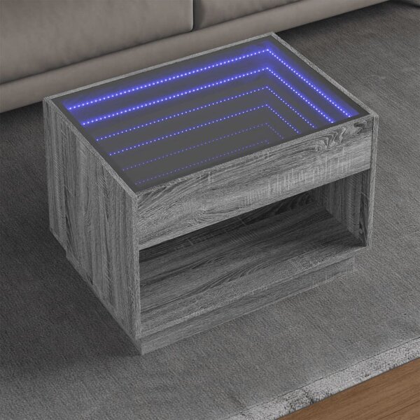 VidaXL szürke sonoma végtelen hatású LED-es dohányzóasztal 70x50x50 cm