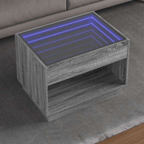 VidaXL szürke sonoma végtelen hatású LED-es dohányzóasztal 70x50x50 cm