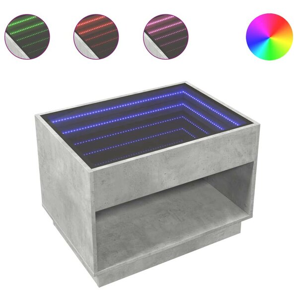 VidaXL LED Dohányzóasztal - Beton Szürke - 70x50x50 cm