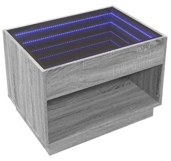 VidaXL szürke sonoma végtelen hatású LED-es dohányzóasztal 70x50x50 cm