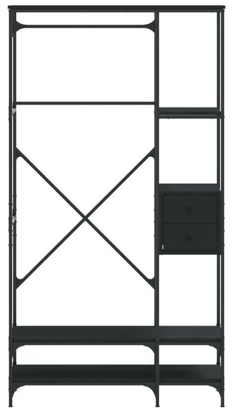 Fa Ruhatartó Polcokkal és Fiókkal - Fekete - 97x40x180 cm