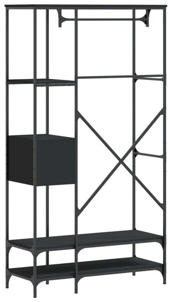 Fa Ruhatartó Polcokkal és Fiókkal - Fekete - 97x40x180 cm