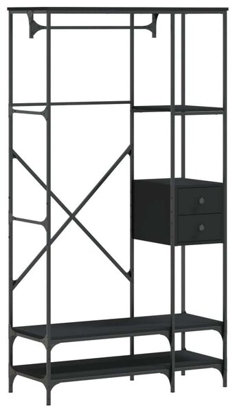Fa Ruhatartó Polcokkal és Fiókkal - Fekete - 97x40x180 cm