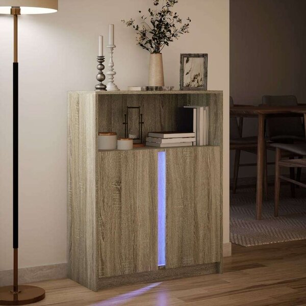 VidaXL LED Tálalószekrény - Sonoma Tölgy - 77x34x100 cm
