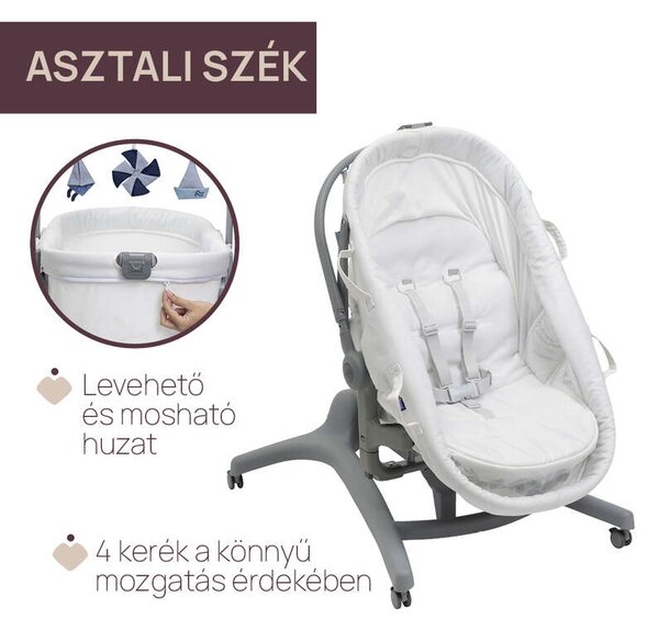 Baby Hug PRO 5in1 bölcső-etetőszék-szék 0-15 kg , 0-3 év
