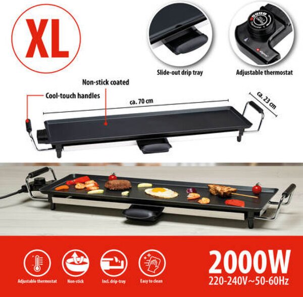ALPINA Teppanyaki látványgrill 2000W, XL 70x23cm