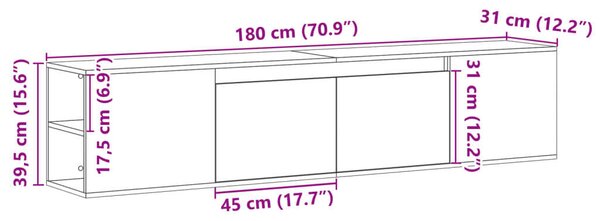 VidaXL TV Szekrény - Sonoma Tölgy - Fali - 180cm