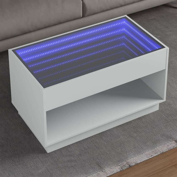 VidaXL LED Dohányzóasztal - Végtelen Tükör - Fehér - 70x50x50 cm