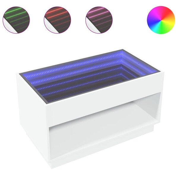 VidaXL LED Dohányzóasztal - Végtelen Tükör - Fehér - 70x50x50 cm