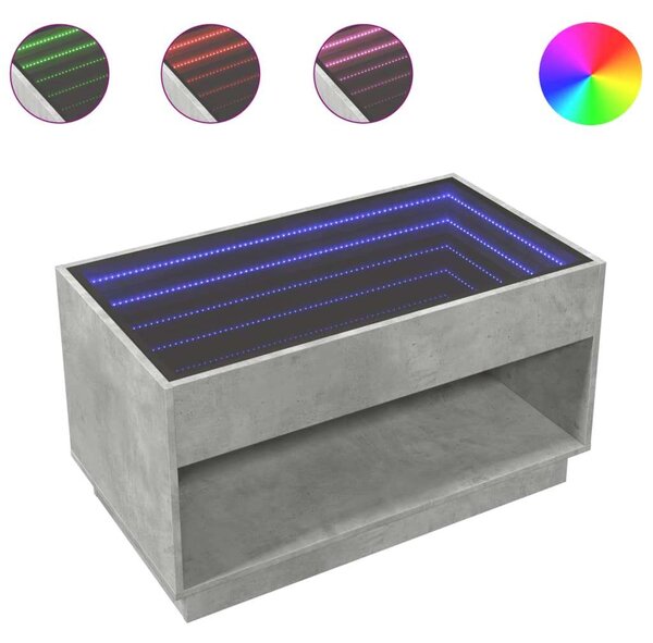 VidaXL LED Dohányzóasztal - Beton Szürke - 90x50x50 cm
