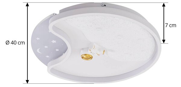 Lindby LED mennyezeti lámpa Kosmo, 40 cm, fehér, fém, hold, Hold, Fehér / opál, Nappali / Étkező, Műanyag, Fiatalos életstílus