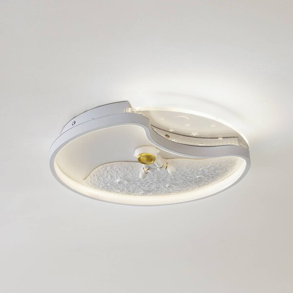 Lindby LED mennyezeti lámpa Kosmo, 40 cm, fehér, fém, hold, Hold, Fehér / opál, Nappali / Étkező, Műanyag, Fiatalos életstílus