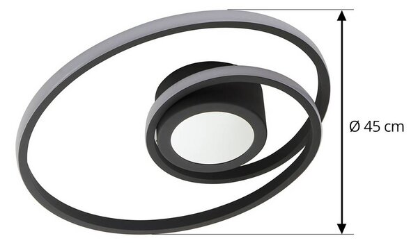 Lindby LED mennyezeti lámpa Thalina, 45cm, dimmelhető, Infinity Tunnel, dimmelhető, Fekete, Nappali / Étkező, fém, Modern