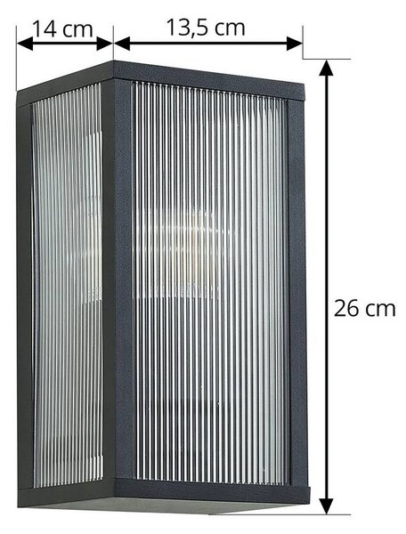 Lindby Peldar kültéri fali lámpa, antracit/bordázott, 26 cm, dimmelhető, Fekete, Alumínium, Modern