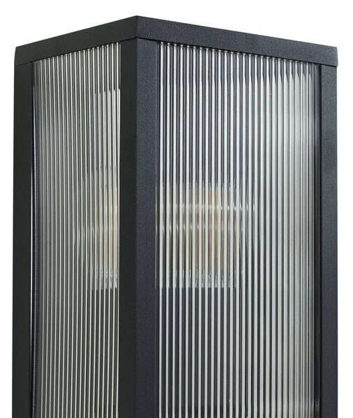 Lindby Peldar kültéri fali lámpa, antracit/bordázott, 26 cm, dimmelhető, Fekete, Alumínium, Modern