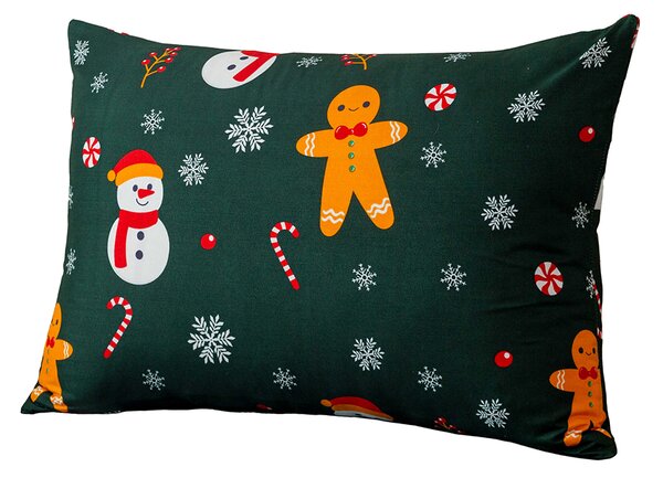 SNOWMAN AND GINGERBREAD 50x70 cm zöld mikroszálas párnahuzat