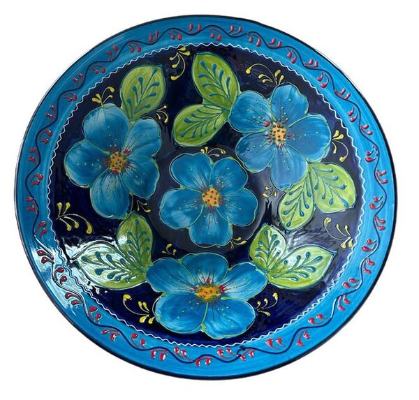 Extra nagy mediterrán kék kerámia tál 38 cm méretben