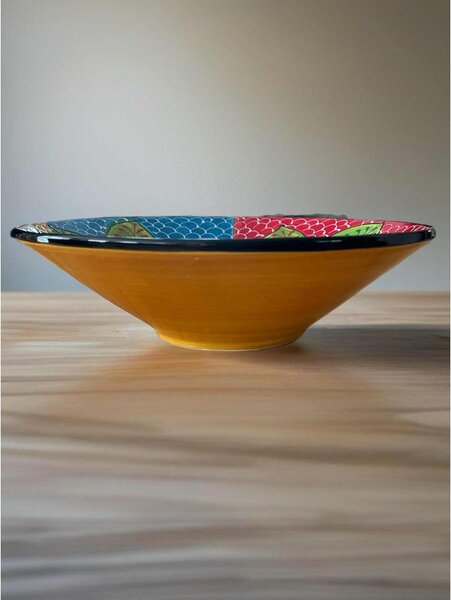 Extra nagy mediterrán virágos kerámia tál 38 cm méretben