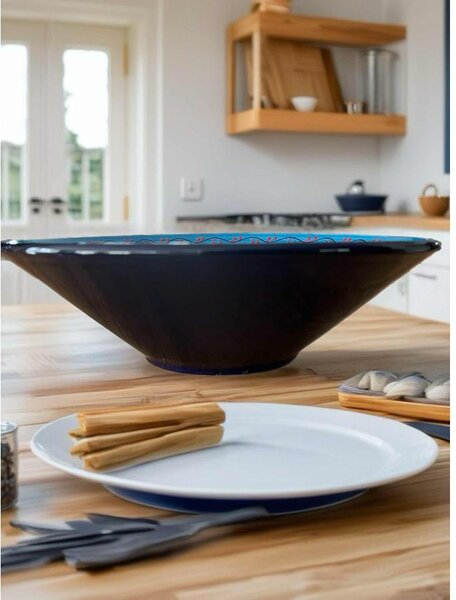 Extra nagy mediterrán kék kerámia tál 38 cm méretben