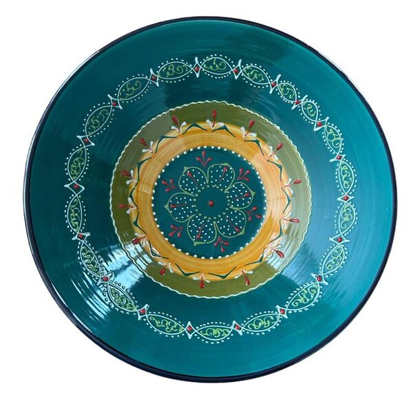 Extra nagy mediterrán zöld kerámia tál 38 cm méretben
