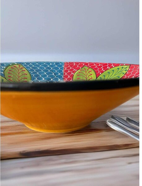 Extra nagy mediterrán virágos kerámia tál 38 cm méretben