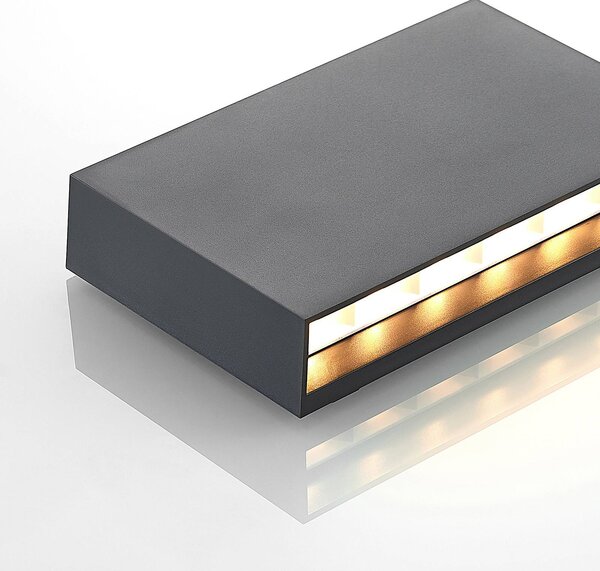 Lindby LED kültéri fali lámpa Jarte, 20 cm, lefelé, szürke, IP65, Fekete, Műanyag, Modern